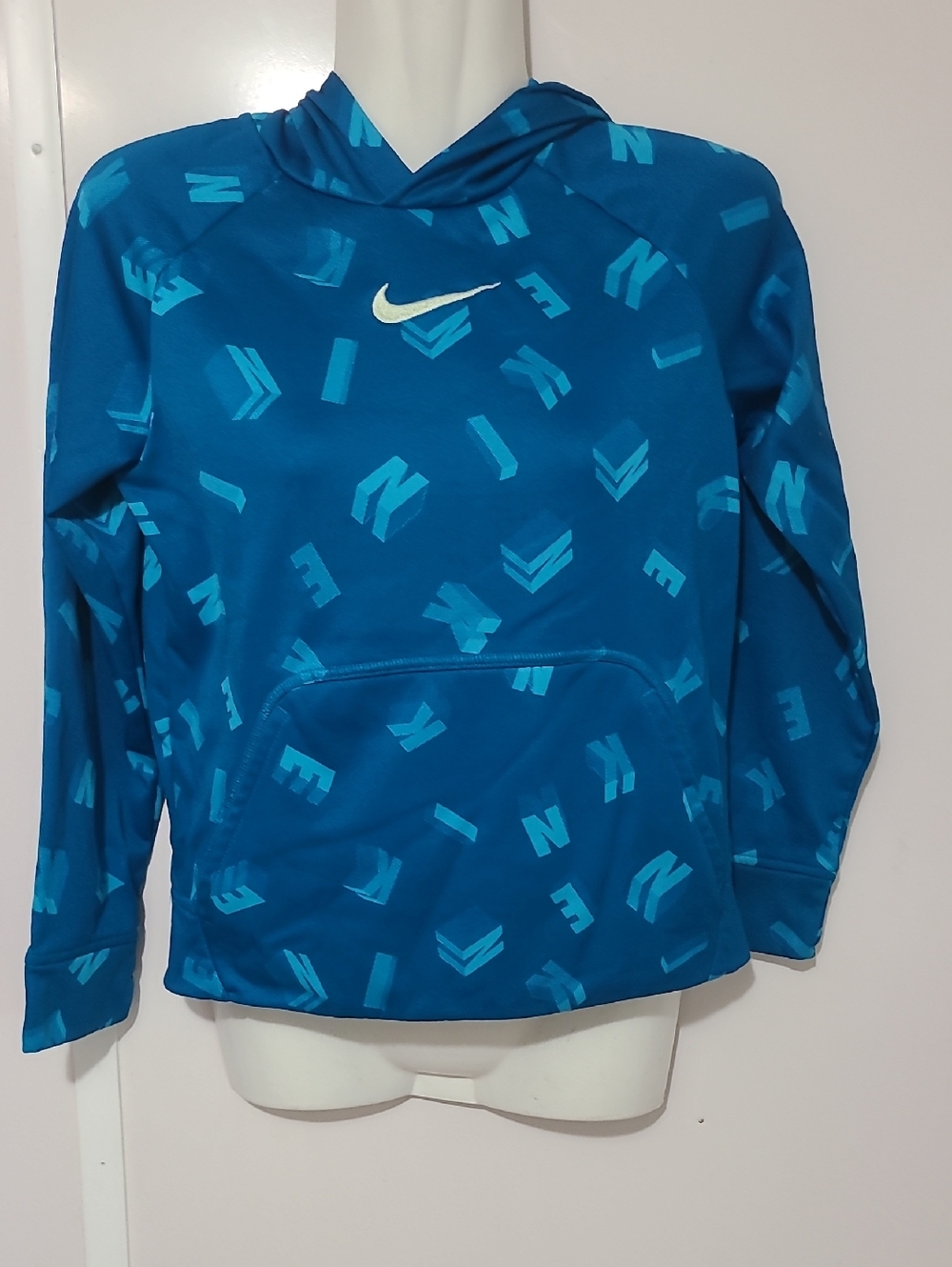 Nike Teal Blue Allover Print Pullover Hoodie